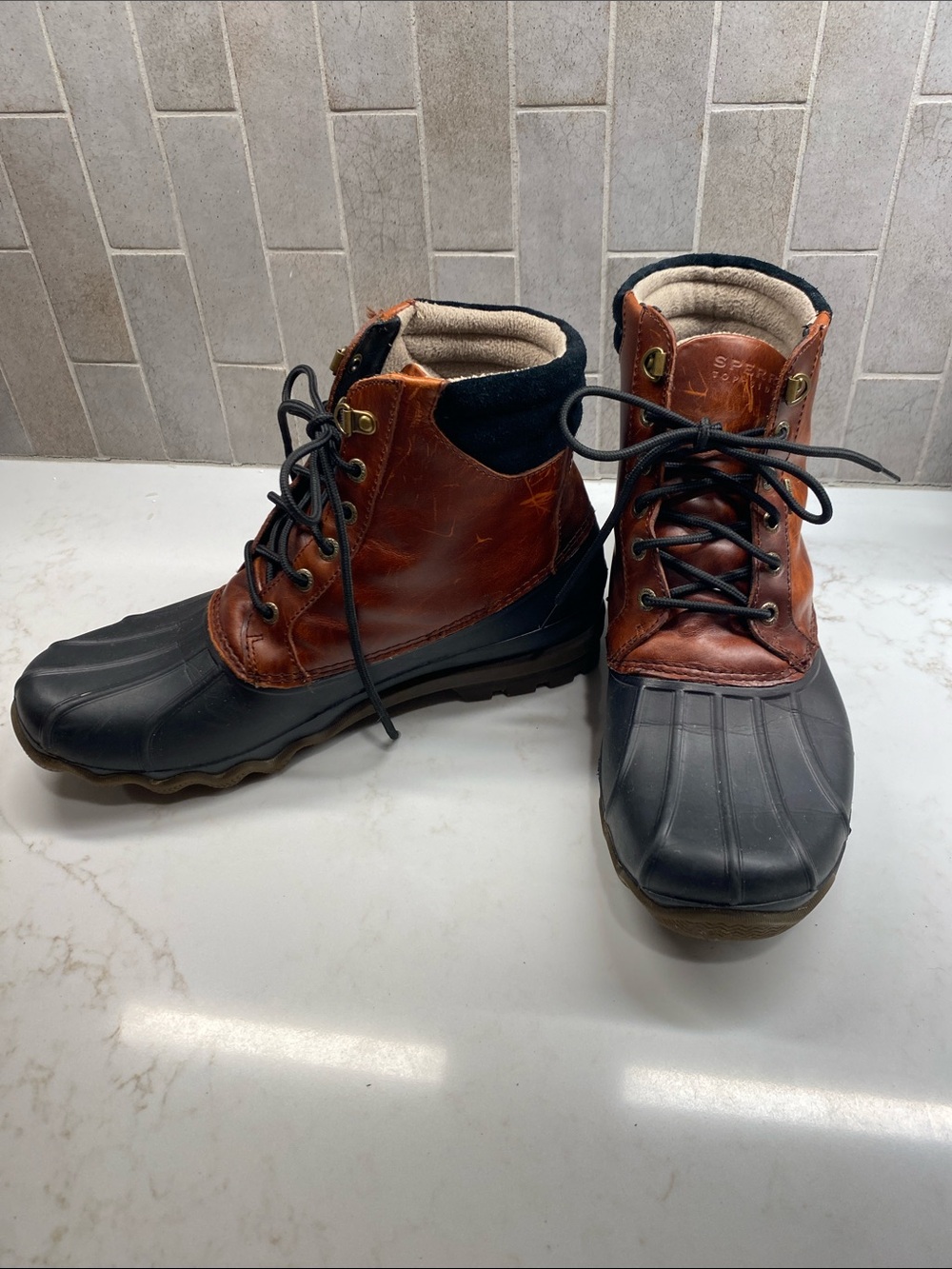 Sperry Duck Boots Waterproof Leather Rain Snow Boots Brown Men’s 9 Preppy Winter